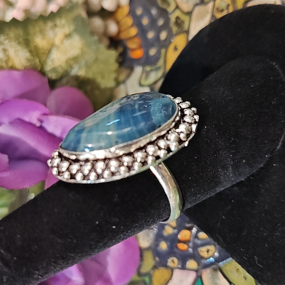 Dragon Vein Agate Silver Ring - Size 7 - Picture 3 of 8
